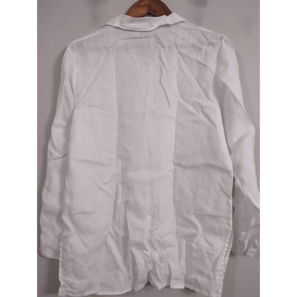 Richard Malcolm Irish Linen Top Long Sleeve White Embroidered Band Collar Large - Picture 5 of 7